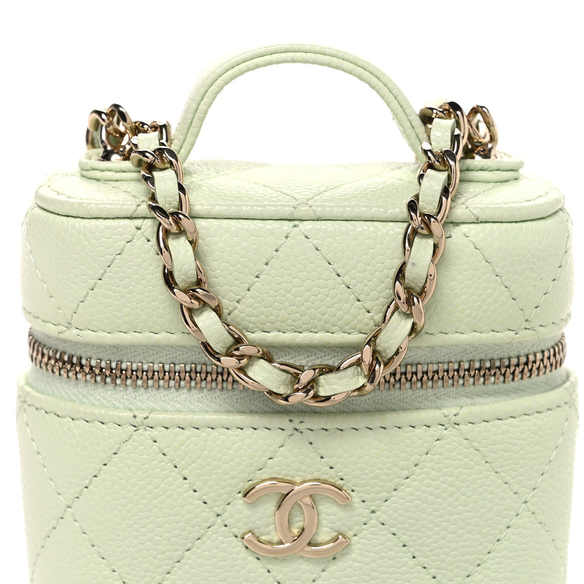 Small Quilted Caviar Handbag - Light Green
