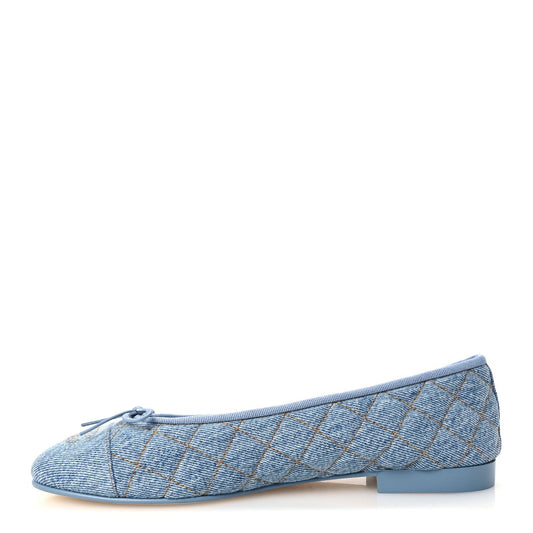 Denim Quilted CC Cap Toe Ballerina Flats Light Blue