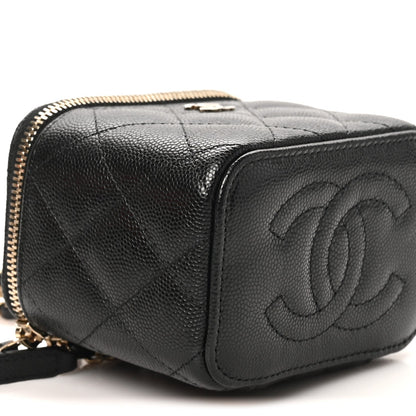 Mini Quilted Caviar Handbag - Black