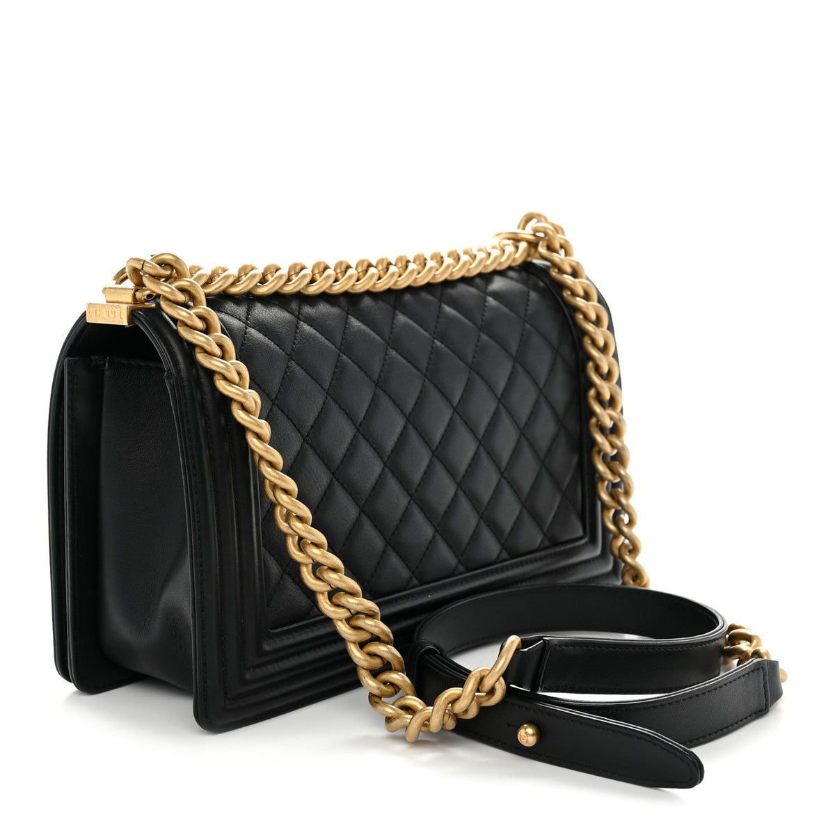 Medium Quilted Calfskin Flap Shoulder Bag - Black