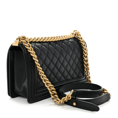 Medium Quilted Calfskin Flap Shoulder Bag - Black