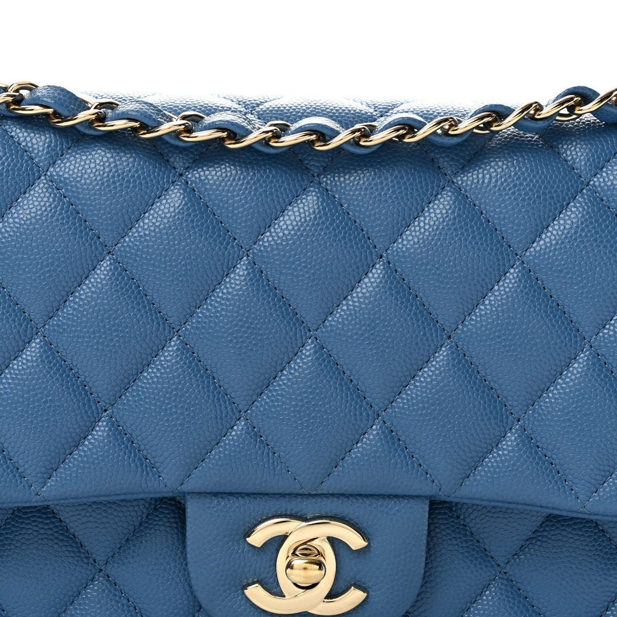 Medium Quilted Caviar Flap Shoulder Bag - Blue