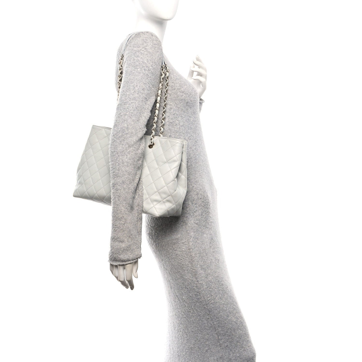 Small Quilted Caviar Tote Bag - Grey