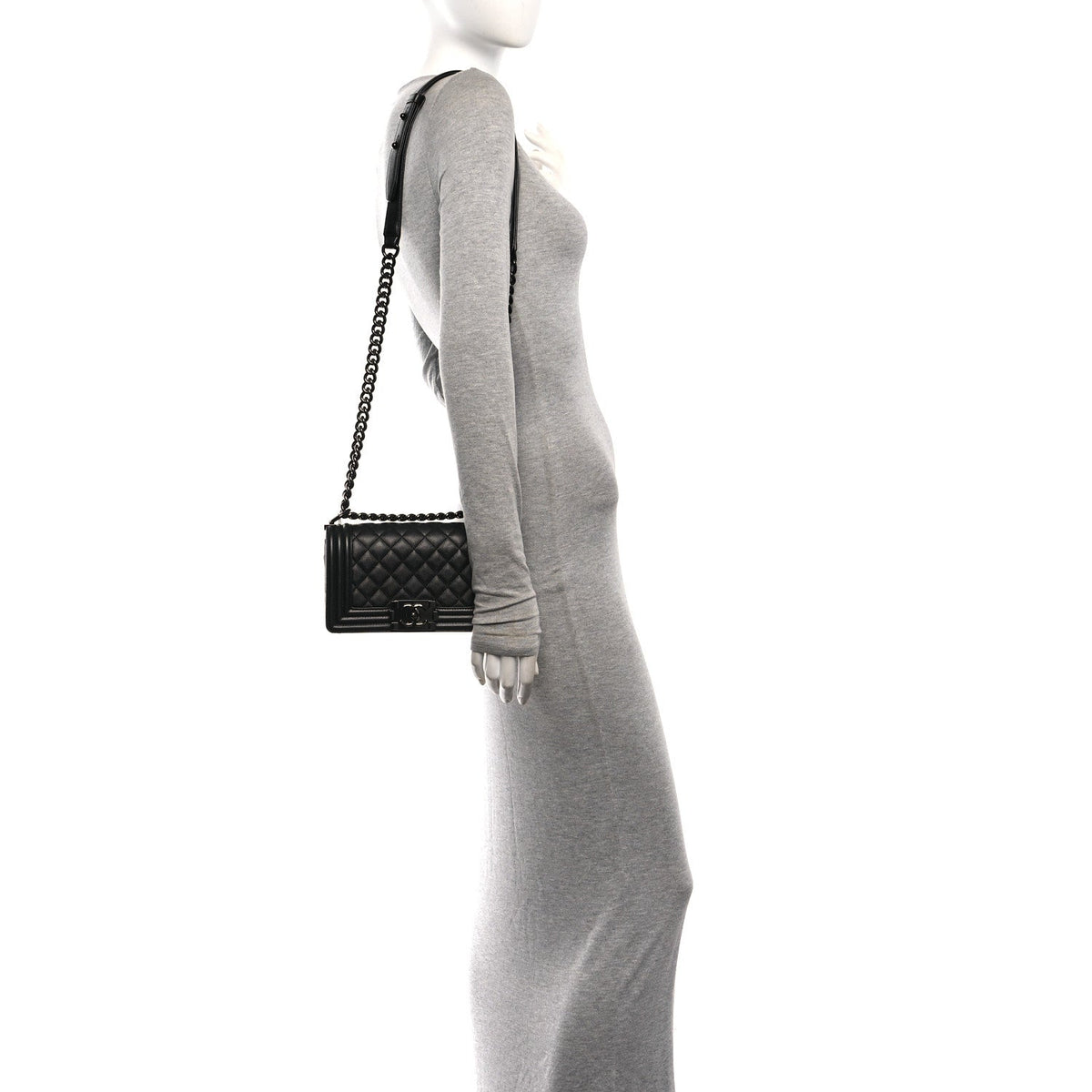 Small Quilted Caviar Flap Shoulder Bag - Black