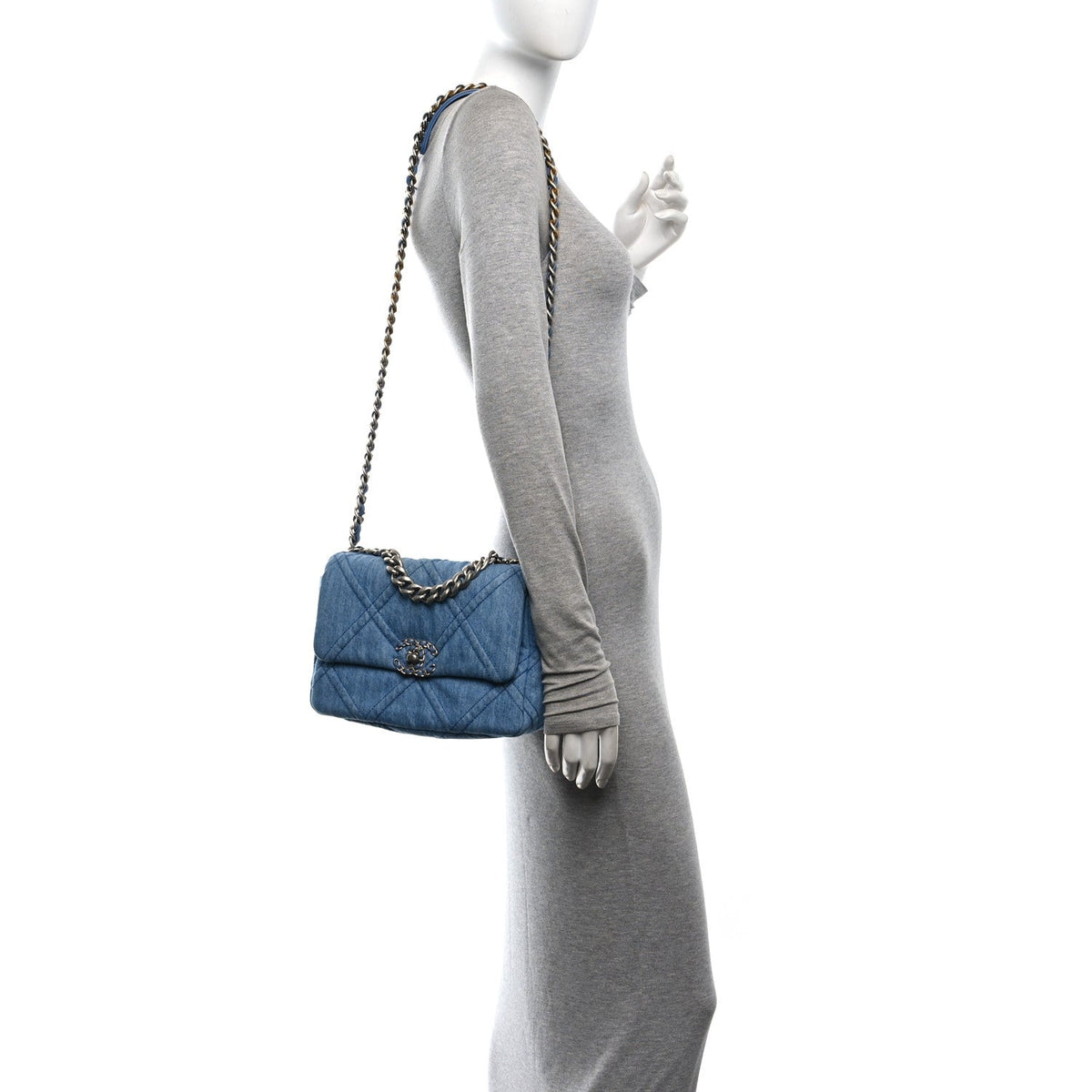 Medium Quilted Flap Shoulder Bag - Blue