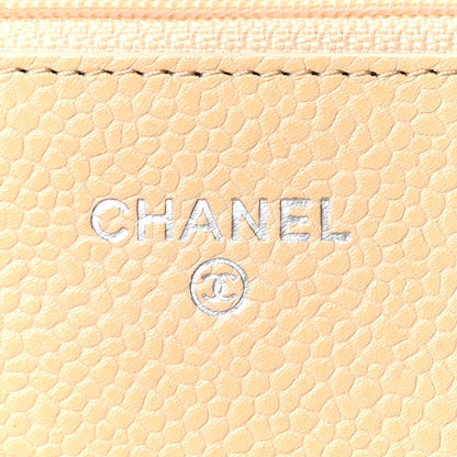 Quilted Caviar Wallet Bag - Beige