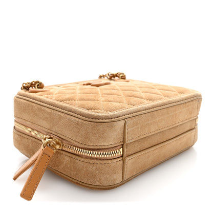 Quilted Suede Handbag - Brown
