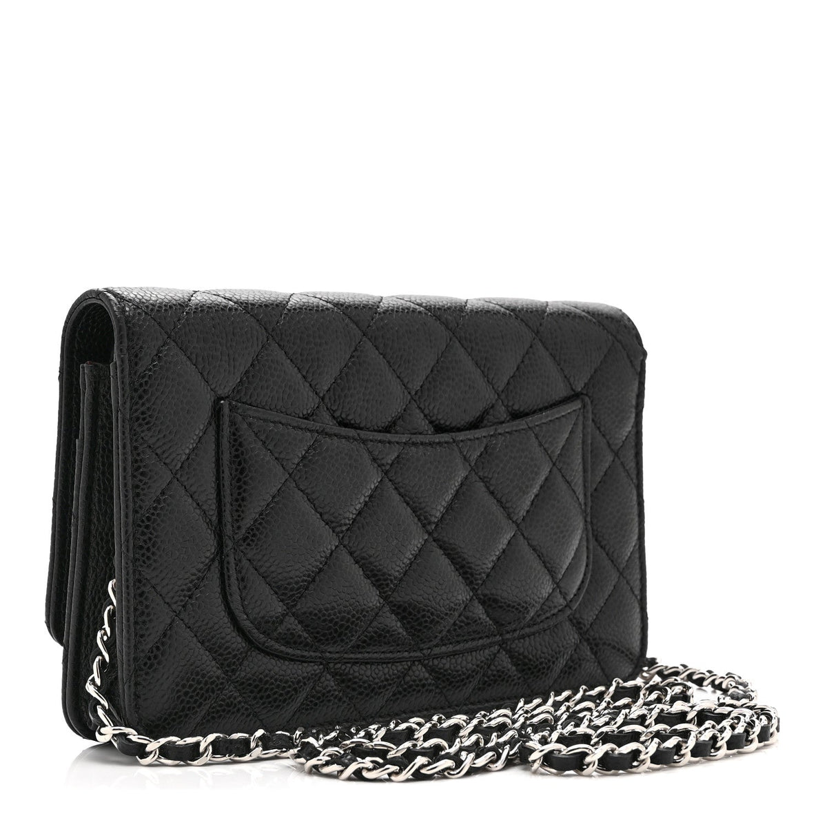 Quilted Caviar Wallet Bag - Black