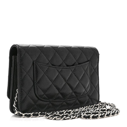 Quilted Caviar Wallet Bag - Black