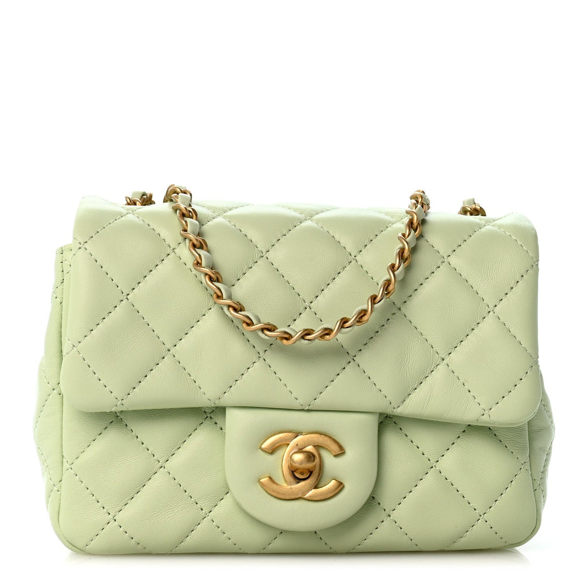 Mini Quilted Lambskin Flap Shoulder Bag - Light Green