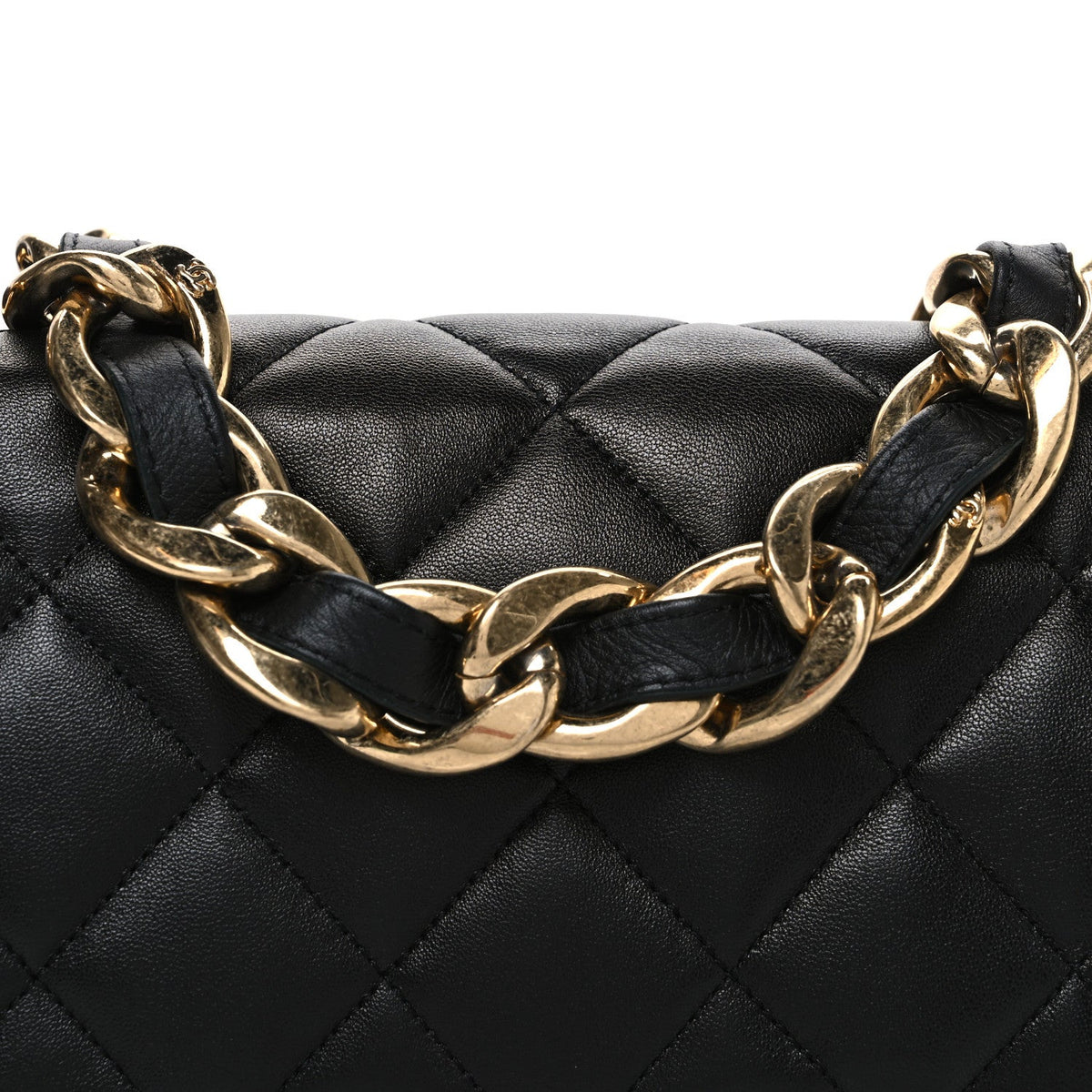 Large Quilted Lambskin Flap Shoulder Bag - Black