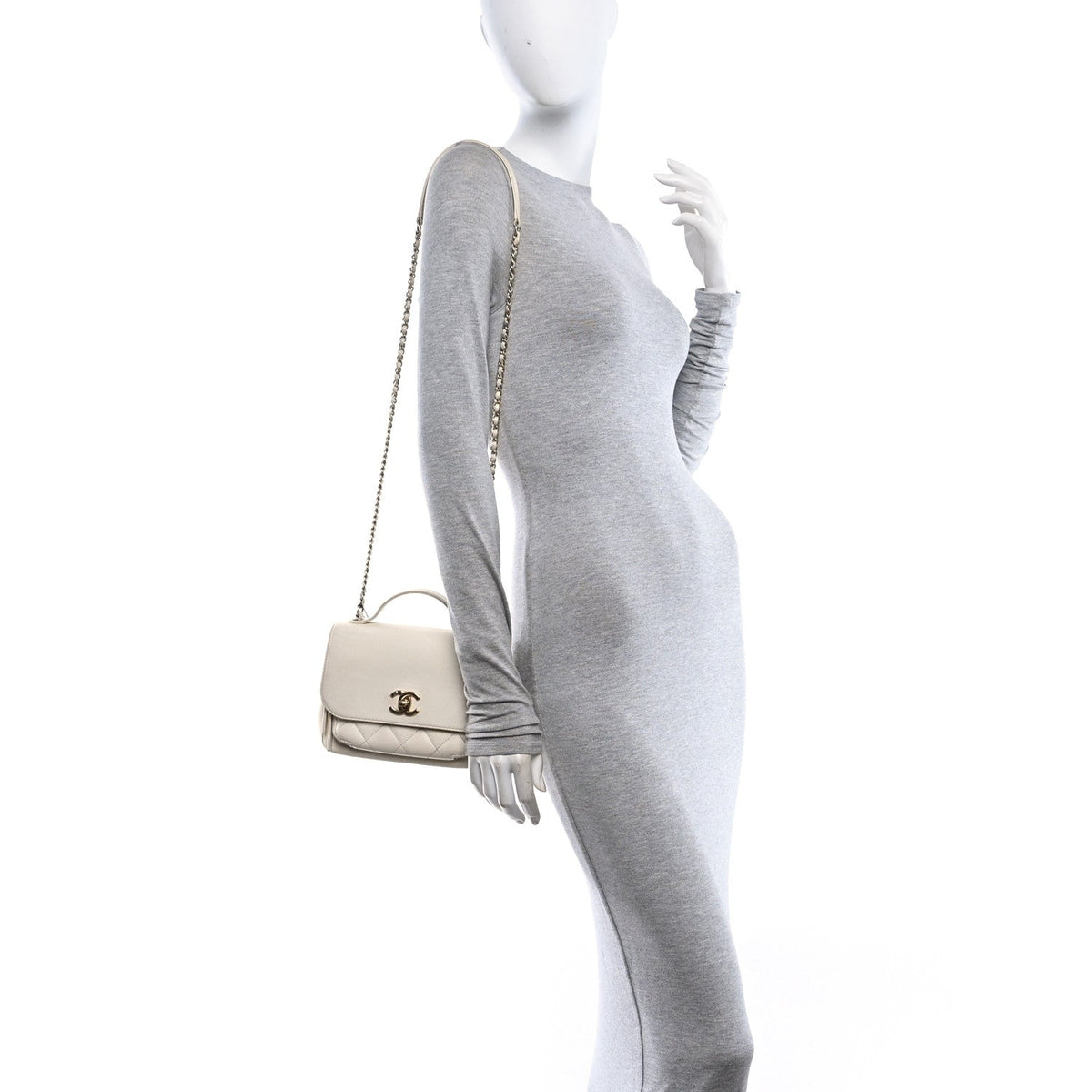 Small Quilted Caviar Flap Shoulder Bag - White