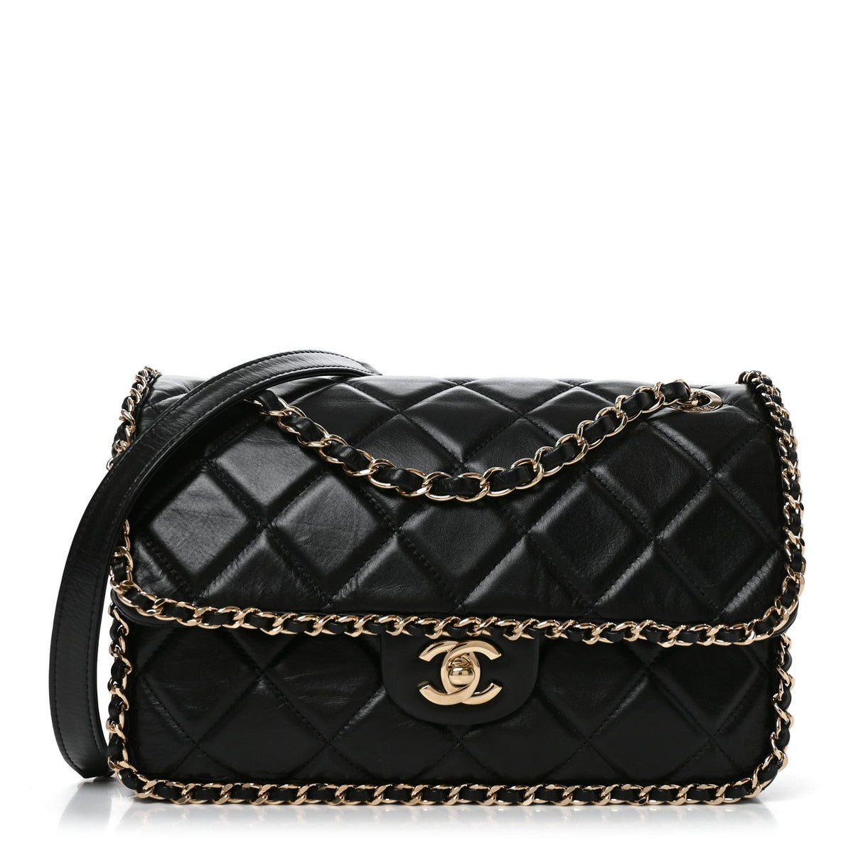 Medium Calfskin Flap Shoulder Bag - Black