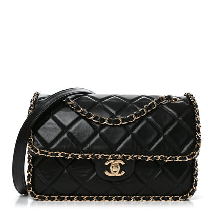 Medium Calfskin Flap Shoulder Bag - Black