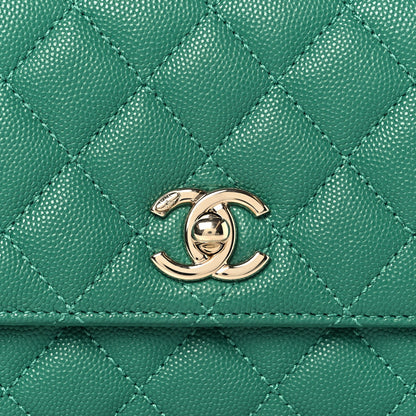 Mini Quilted Caviar Flap Shoulder Bag - Green