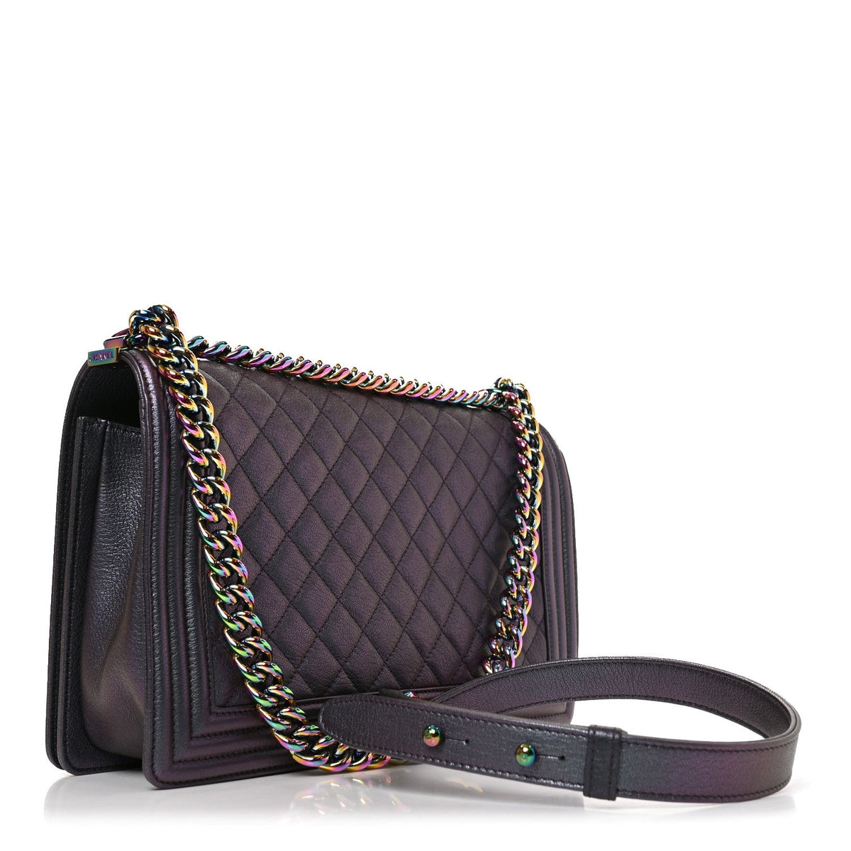 Medium Quilted Goatskin Flap Shoulder Bag - Purple