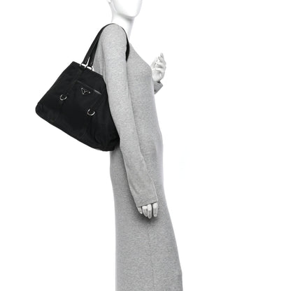 Leather Nylon Tote Bag - Black