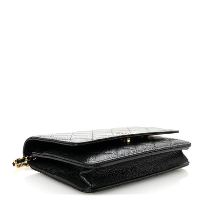 Quilted Caviar Wallet Bag - Black