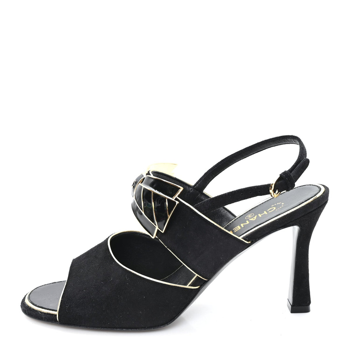 Suede CC Bow Slingback Pumps Black Gold