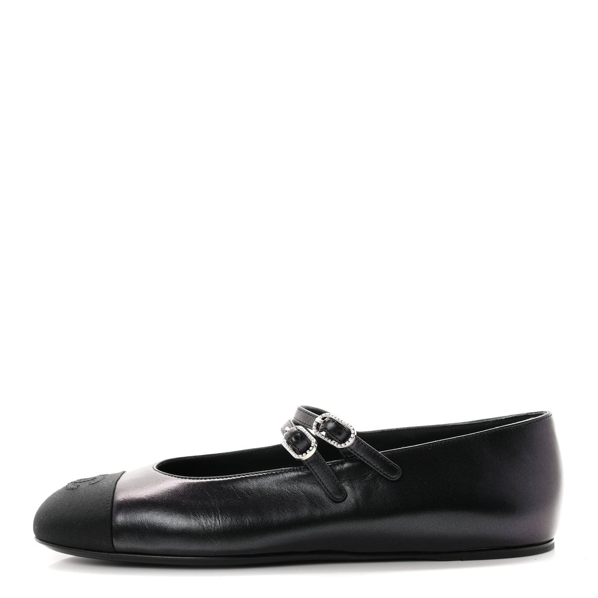 Lambskin Grosgrain Pearl Mary Jane Flats Black