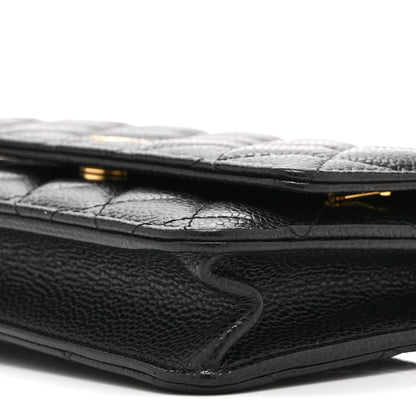 Quilted Caviar Wallet Bag - Black