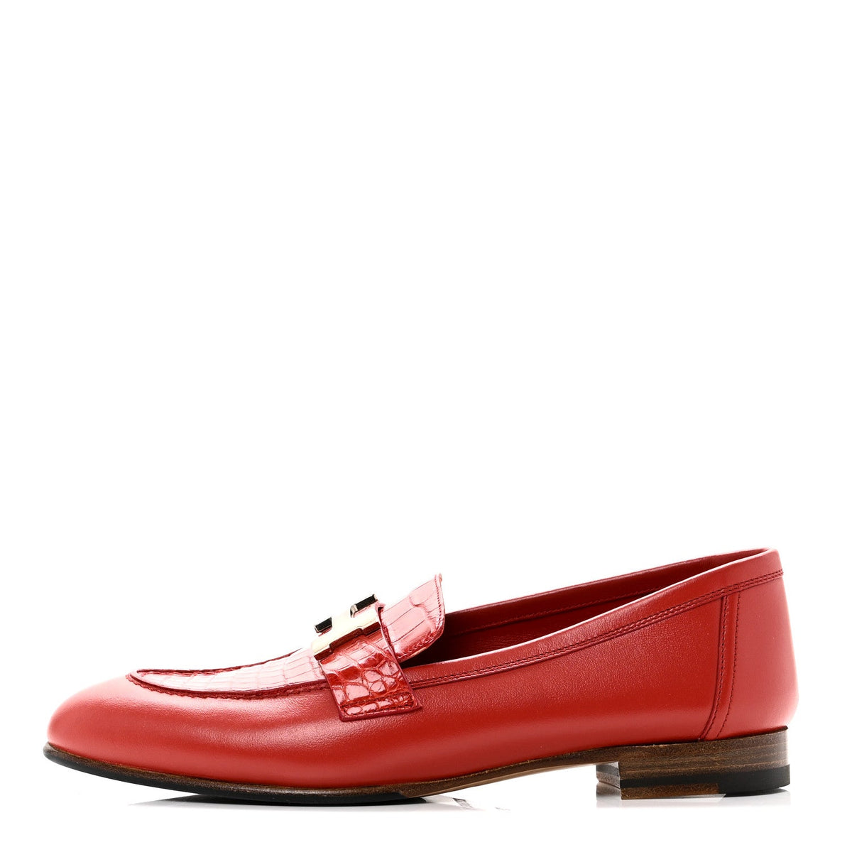 Calfskin Matte Crocodile Paris Loafers Orange Solaire