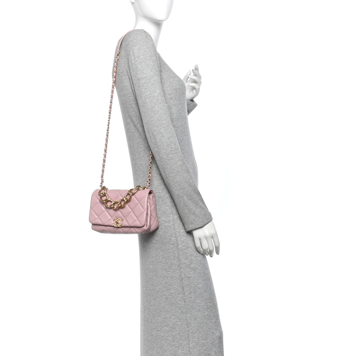 Small Quilted Lambskin Flap Shoulder Bag - Pink