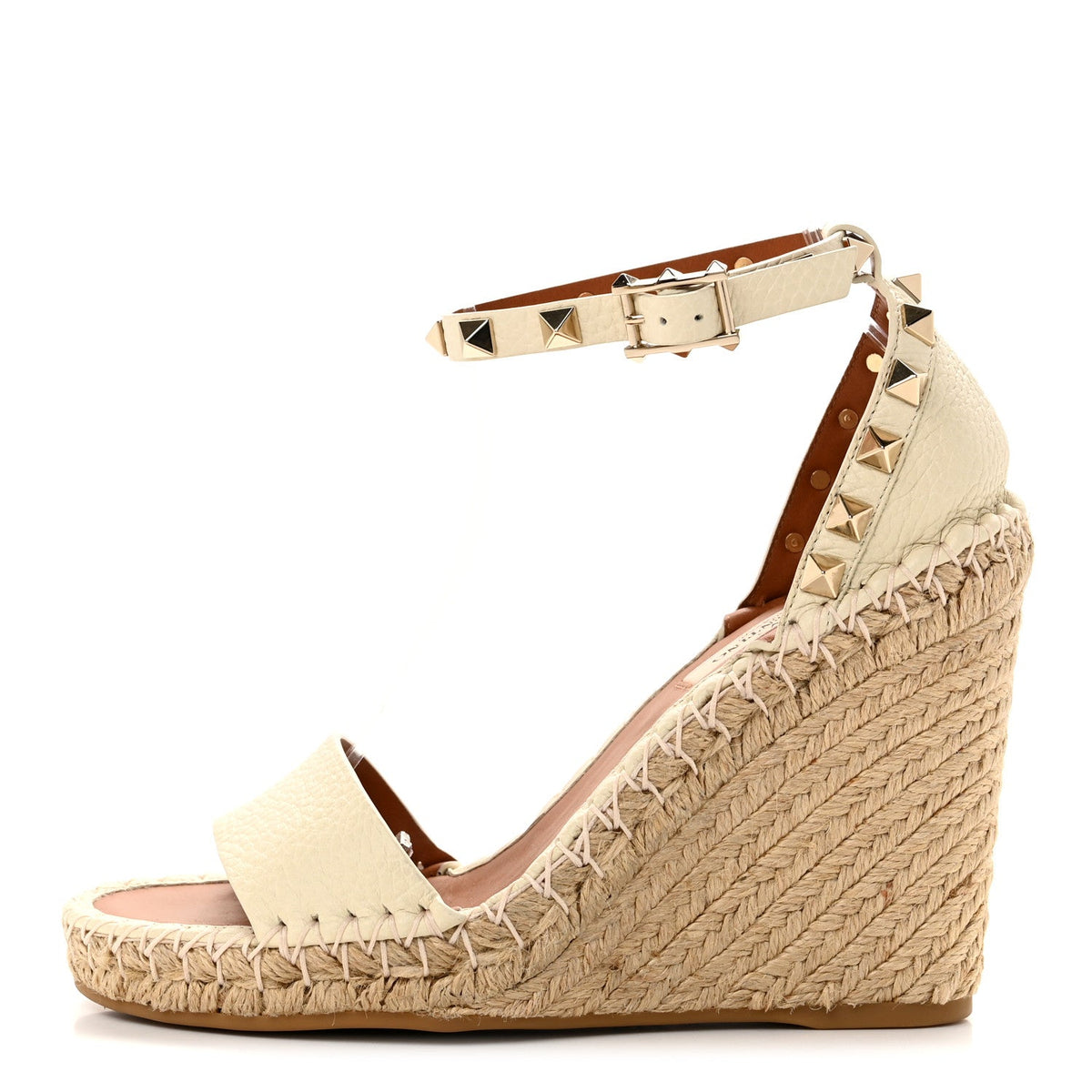 Garavanigrained Calfskin Rockstud Ankle Strap Espadrille /105Mm Wedge 