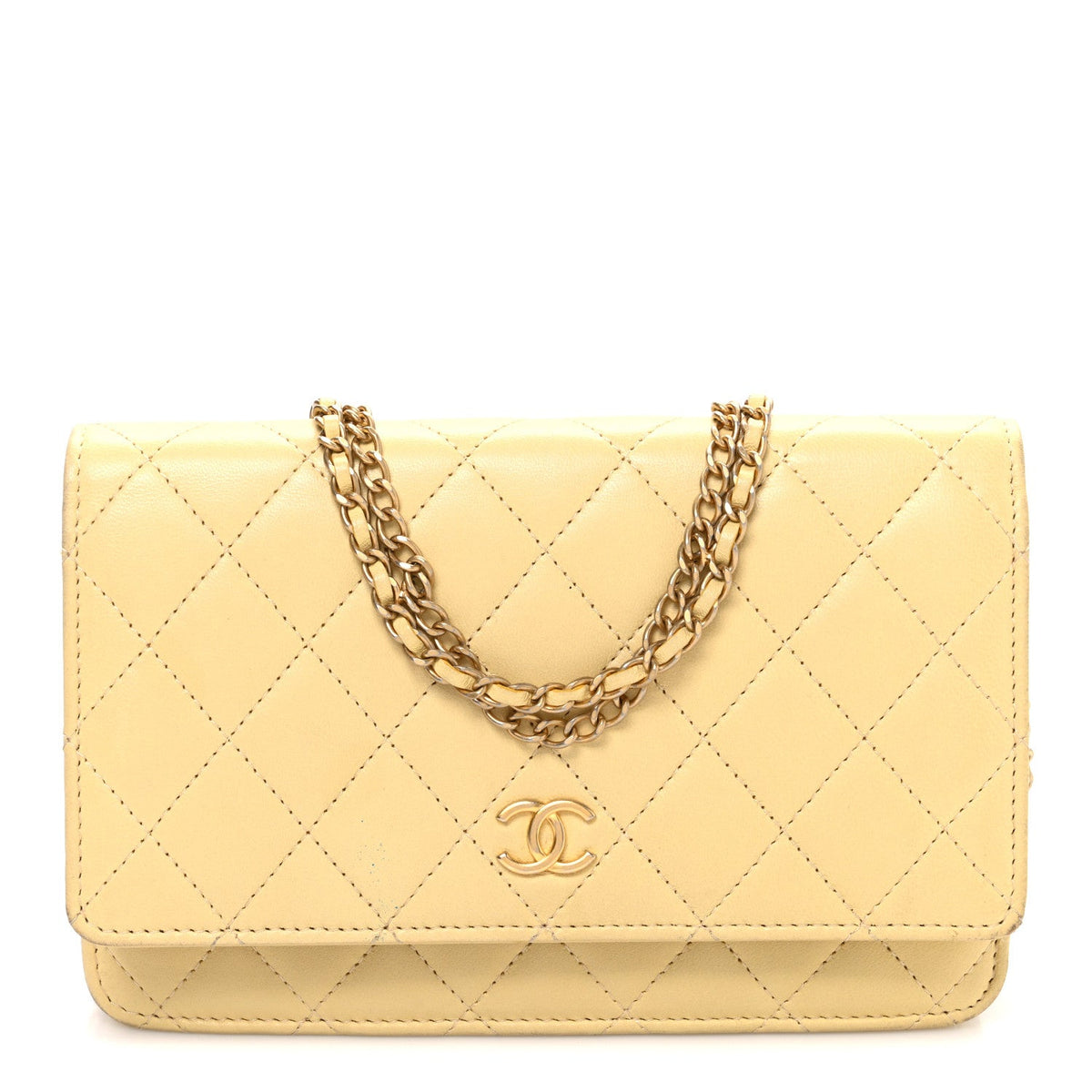 Quilted Lambskin Wallet Bag - Yellow