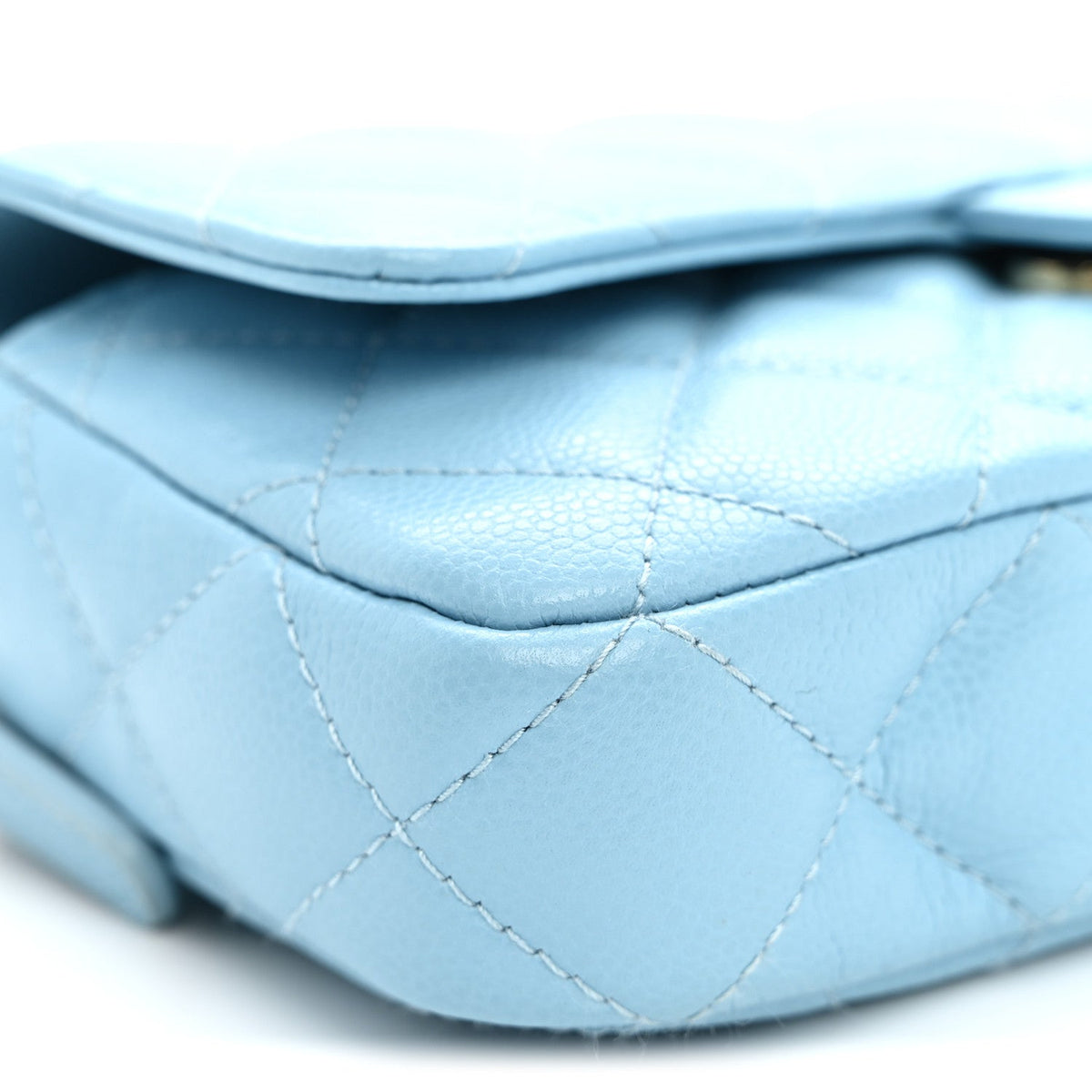 Quilted Caviar Flap Shoulder Bag - Light Blue
