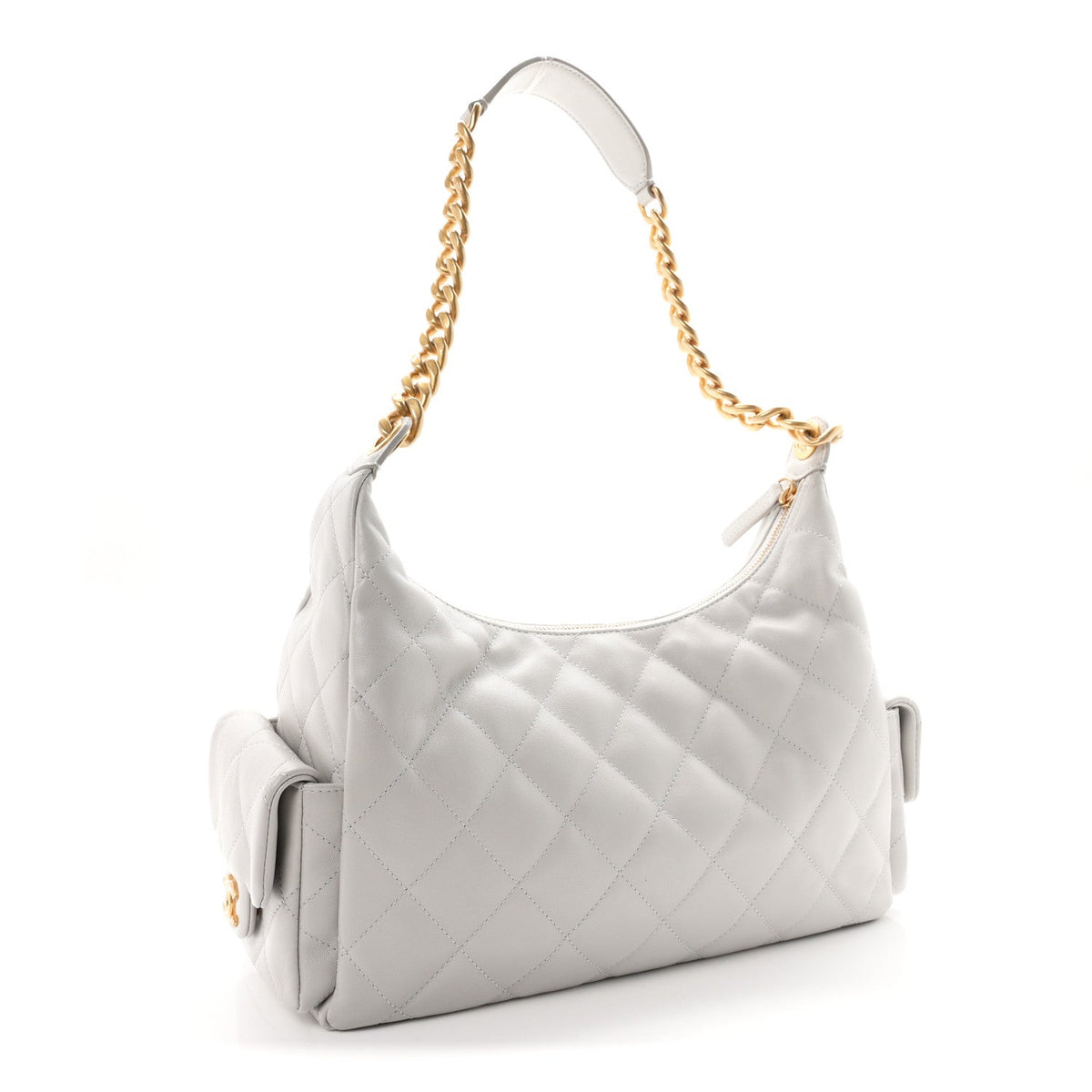 Large Quilted Lambskin Hobo Bag - Grey