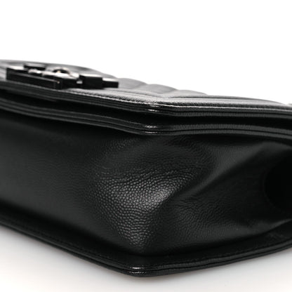 Small Quilted Caviar Flap Shoulder Bag - Black
