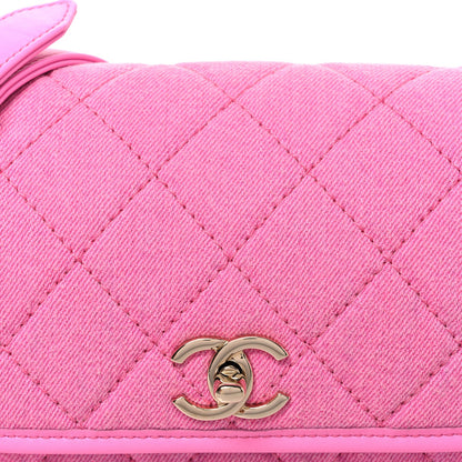 Small Quilted Flap Shoulder Bag - Pink
