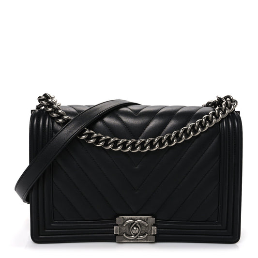 Medium Quilted Lambskin Flap Shoulder Bag - Black