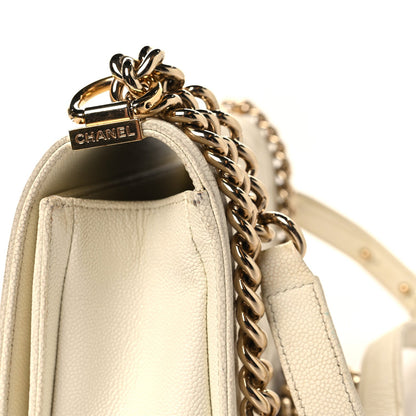 Medium Quilted Caviar Flap Shoulder Bag - White