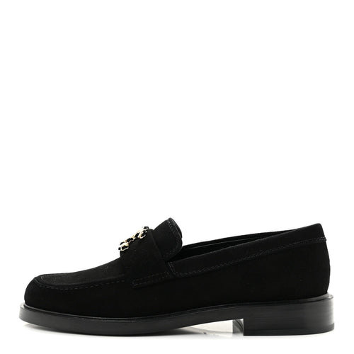 Suede Kidskin Crystal CC Loafers Black