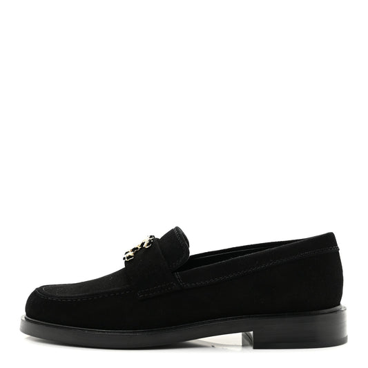 Suede Kidskin Crystal CC Loafers Black