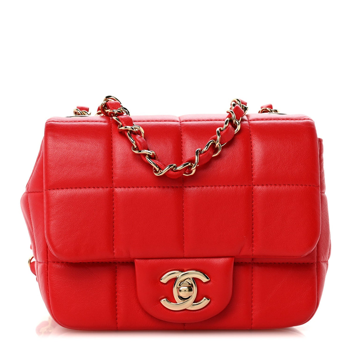 Mini Quilted Lambskin Flap Shoulder Bag - Red