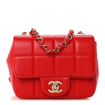 Mini Quilted Lambskin Flap Shoulder Bag - Red