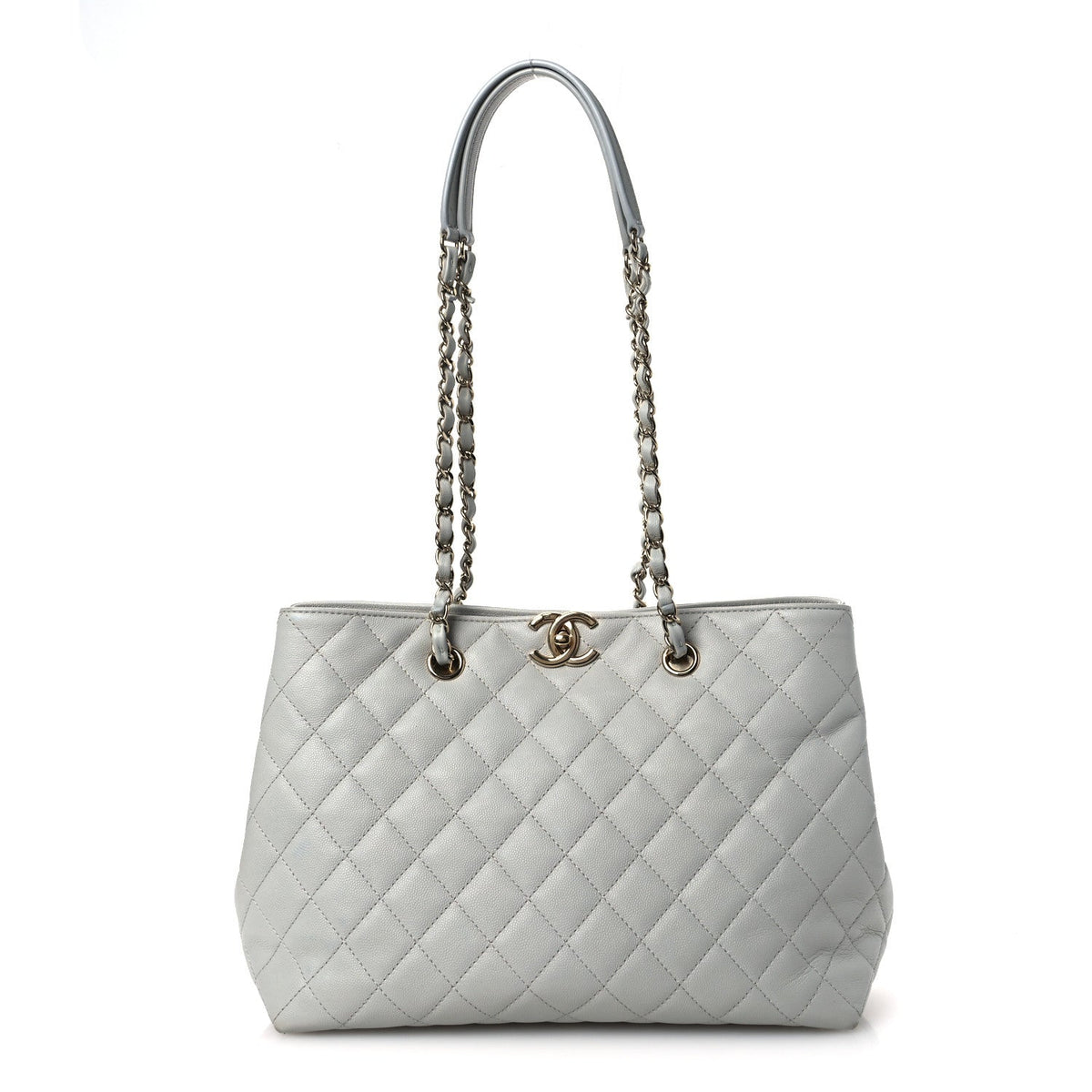 Small Quilted Caviar Tote Bag - Grey