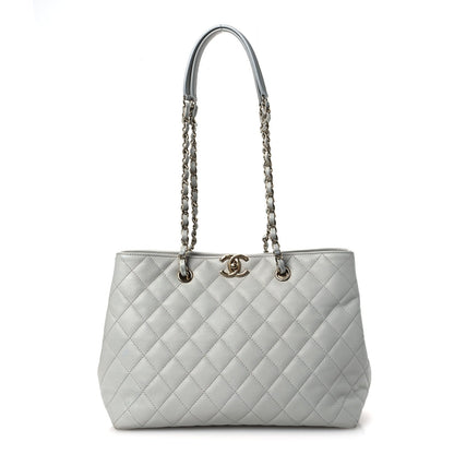 Small Quilted Caviar Tote Bag - Grey
