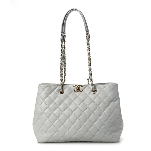 Small Quilted Caviar Tote Bag - Grey