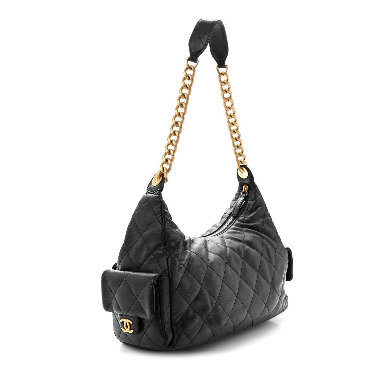 Large Quilted Lambskin Hobo Bag - Black
