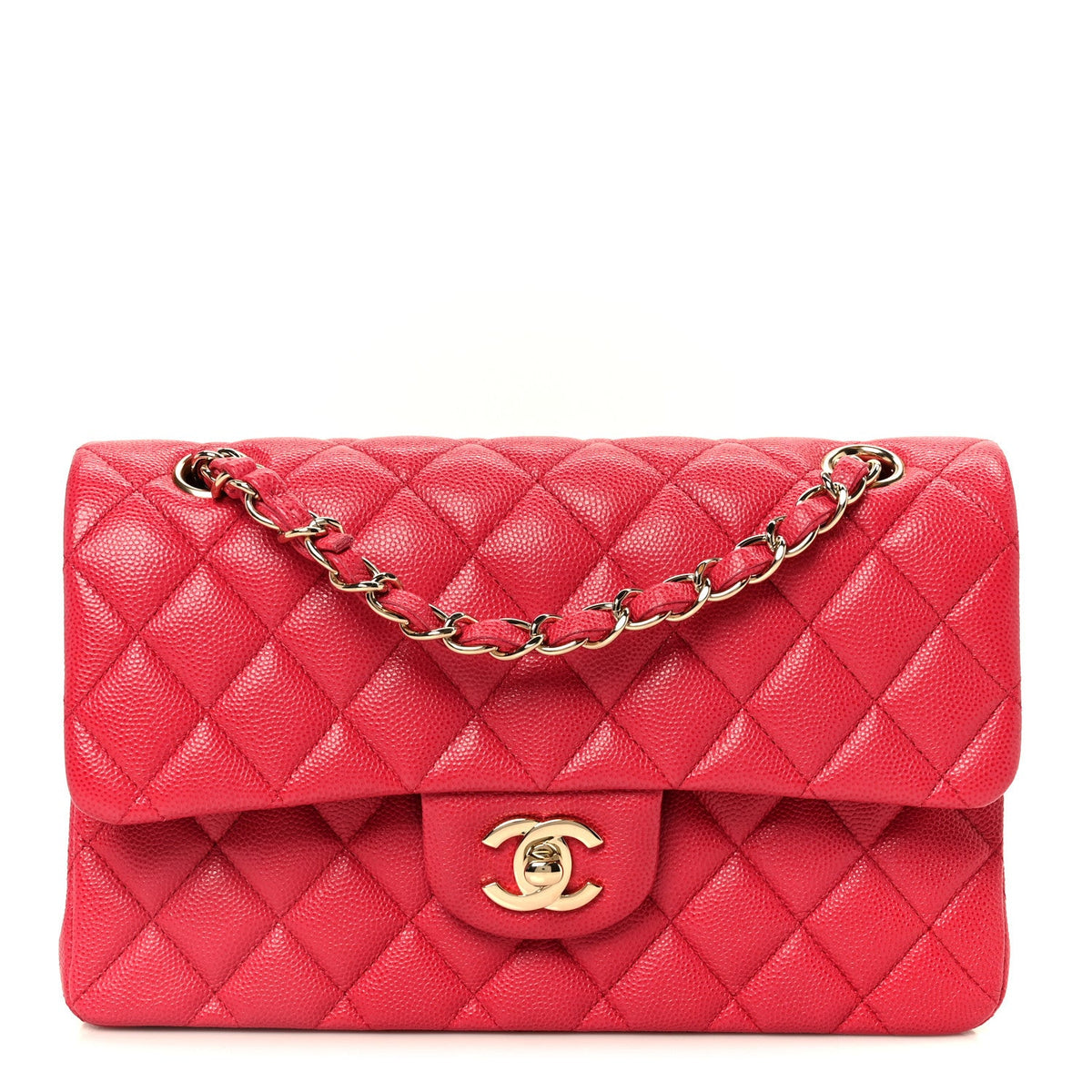 Small Quilted Caviar Flap Shoulder Bag - Pink