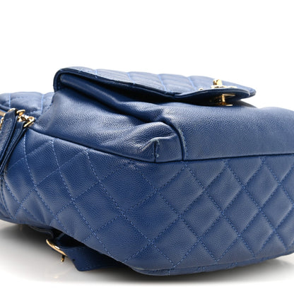 Large Quilted Caviar Backpack - Blue