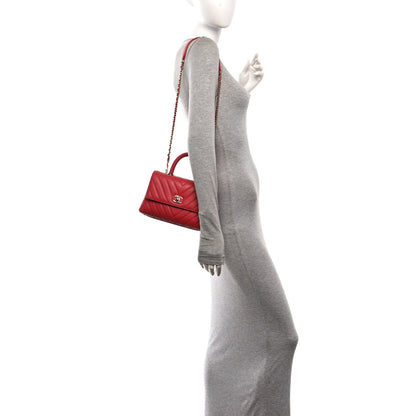 Mini Quilted Caviar Flap Shoulder Bag - Red