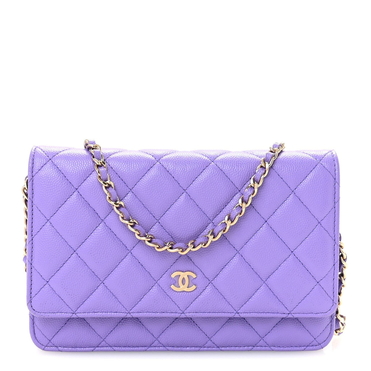 Quilted Caviar Wallet Bag - Purple