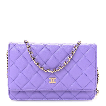 Quilted Caviar Wallet Bag - Purple
