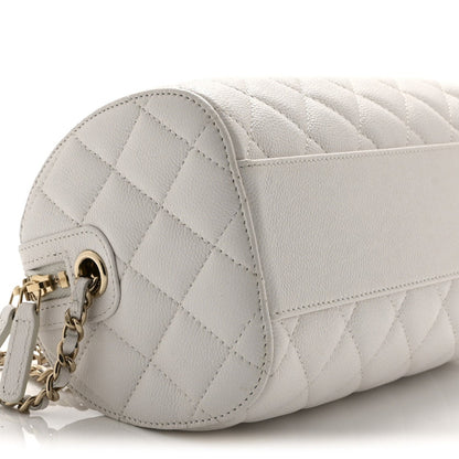Quilted Caviar Clutch Bag - White