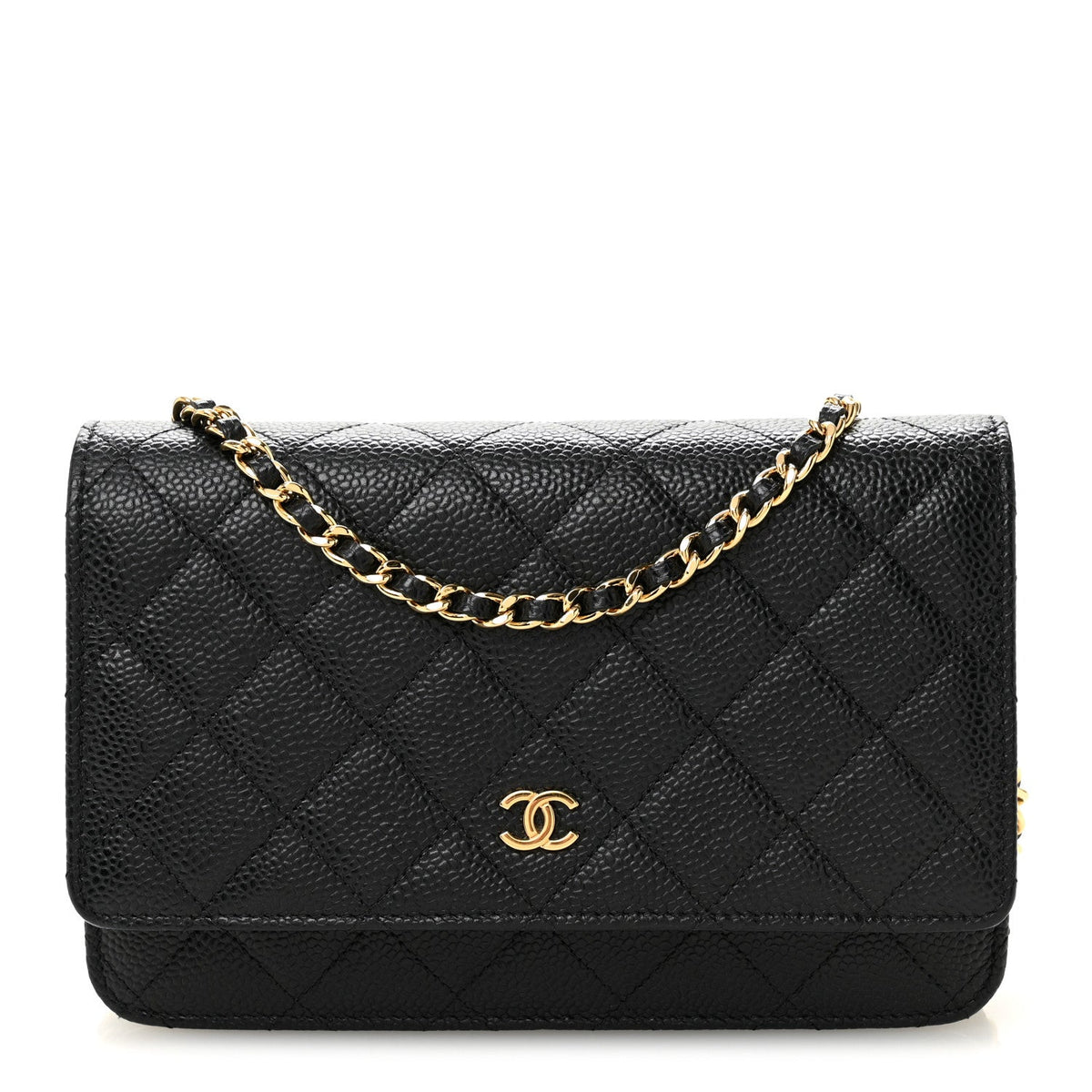 Quilted Caviar Wallet Bag - Black